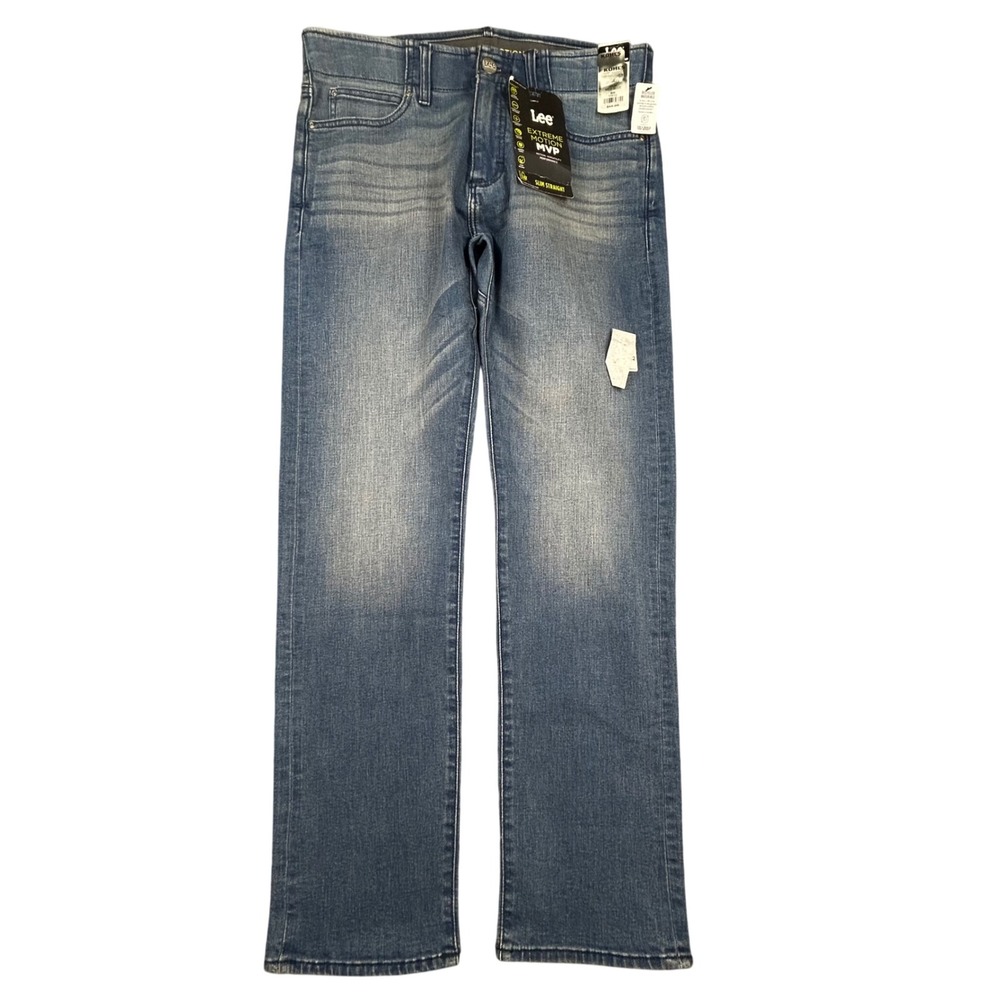 Lee Extreme Motion MVP Slim Straight Jeans Mens 33x32 Med Blue Denim Pants